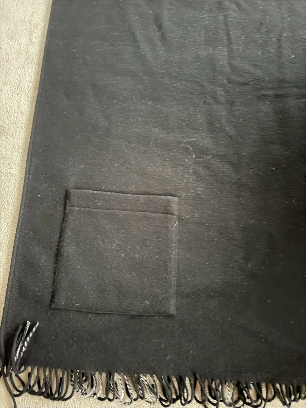 Burberry Black Fringe Knit Scarf with Front Pockets Helena reversible checks